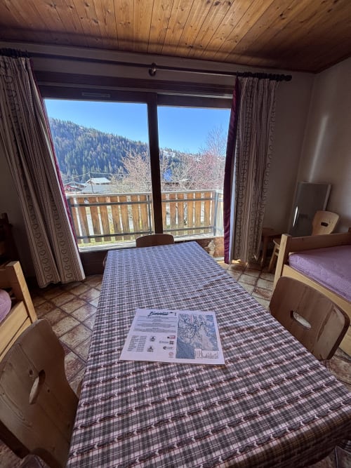 Studio Ban rouge at Chez Francine with mountain views, wooden furnishings, and garden landscape in Notre Dame de Bellecombe