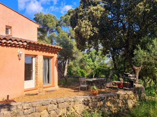 Charming orange villa with terrace at Domaine de L'Échappée Belle in Entrecasteaux, surrounded by trees