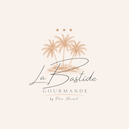La Bastide Gourmande luxury hotel logo with palm trees and three stars, La Colle sur Loup