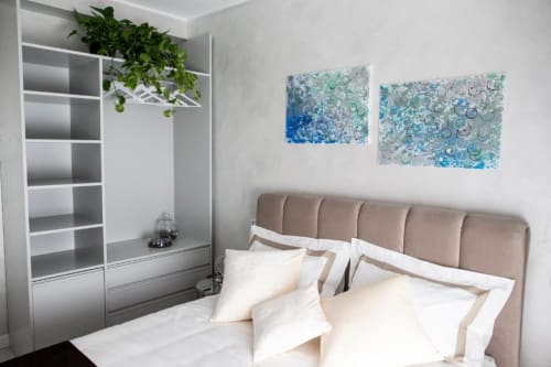 Modern Superior King bedroom at Exclusive Domus Gaudia Roma with taupe headboard, white bedding, minimalist shelving, and