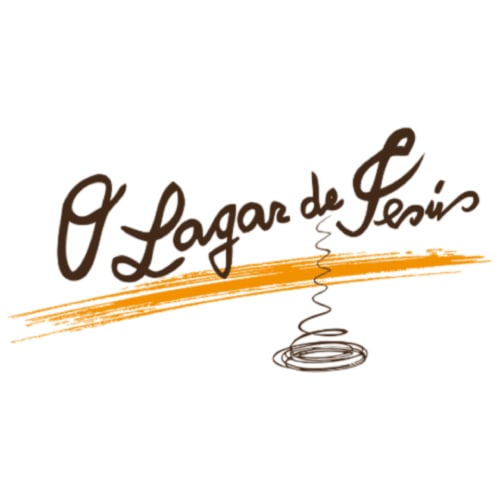 Logotipo de O Lagar De Jesus, hotel en Padrón España con texto en letra estilizada y trazo de pincel naranja