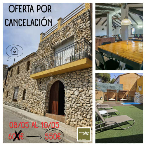 Masías Can Trabal oferta de cancelación: casa de piedra con comedor, piscina y patio en Olerdola