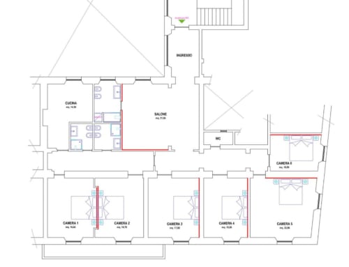 Planimetria appartamento Downtown Srl a Roma con cucina, zone living e layout con più camere da letto