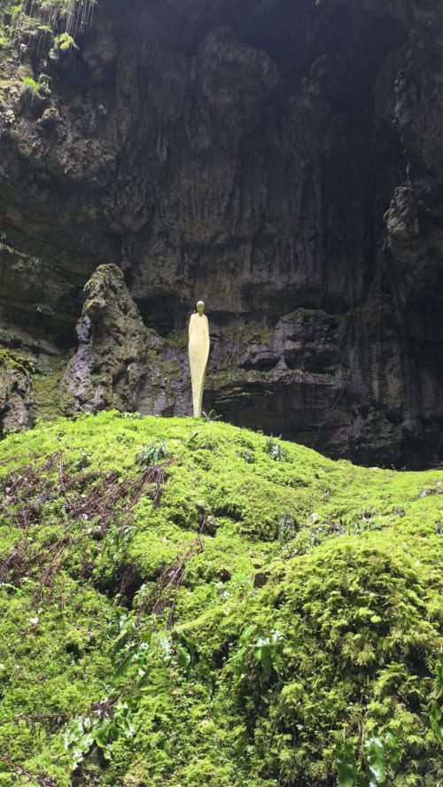 L'entrée sérène d'une grotte aux « instants volés » à tudeils, France, avec des rochers couverts de mousse et des falaises spectaculaires.