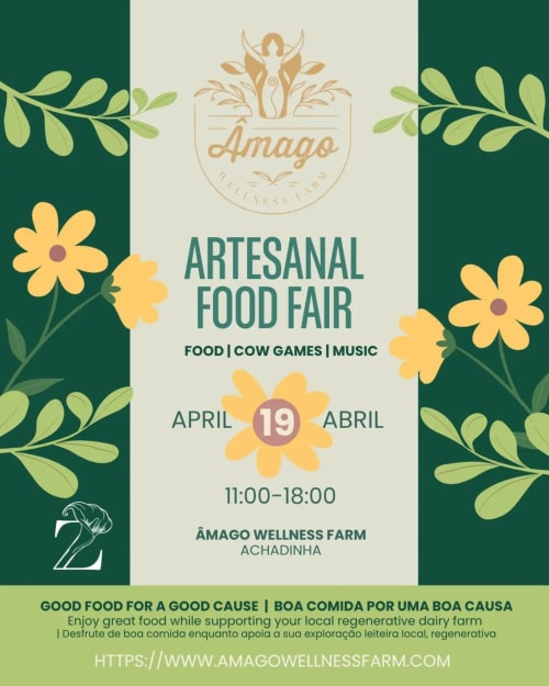 Amago Wellness Farm Artesanal Food Fair poster, April 19, Achadinha, Portugal