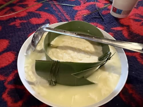 Creamy dessert with banana leaves at Golden Mermaid Villa, Ribeirinha Portugal