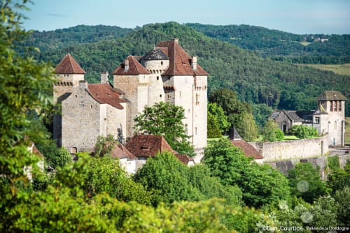 Château médiéval entouré de forêts luxuriantes près de Les Instants Volés à Tudeils, Dordogne, France