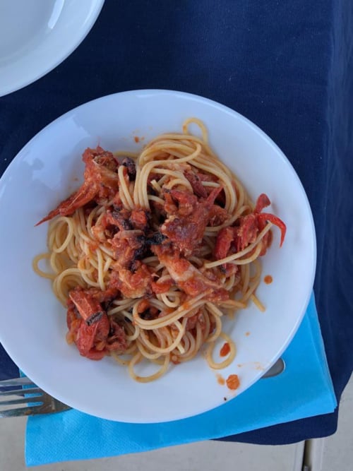 Spaghetti con aragosta rossa da Pescaturismo Lia, Stintino