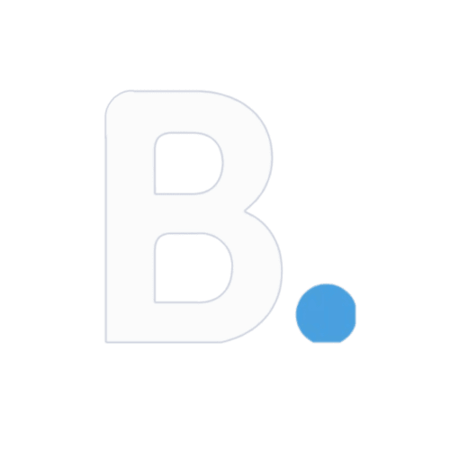 Grand logo avec la lettre B et point bleu 