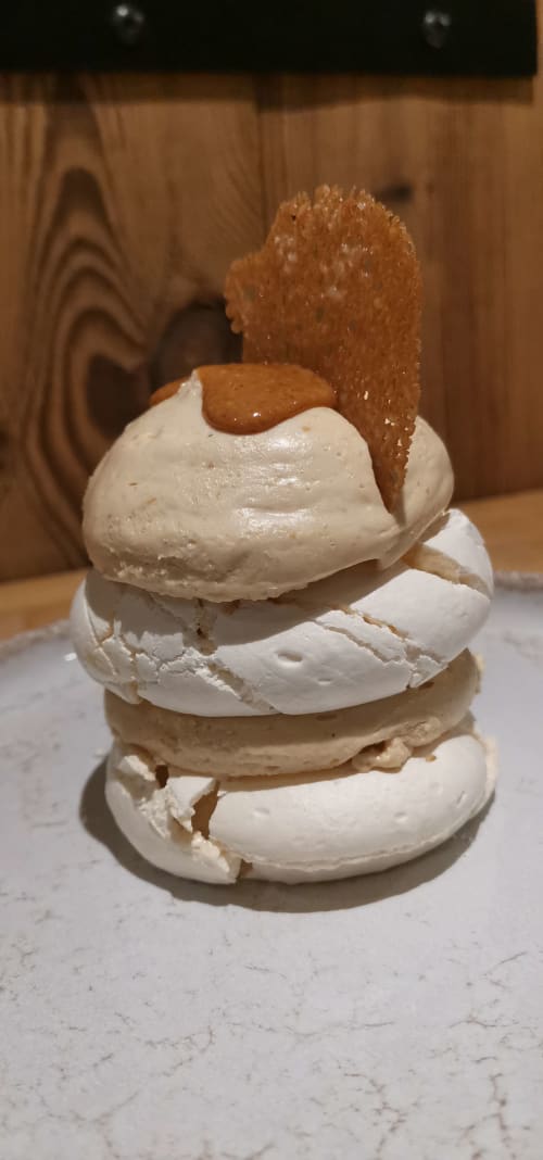 Stacked meringues with caramel cookie at Auberge du Pont de l'Alp, Le Monêtier-les-Bains