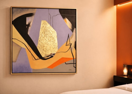 Art abstrait à feuille d'or dans une chambre moderne à la Villa Merida Boutique Hotel, Mérida