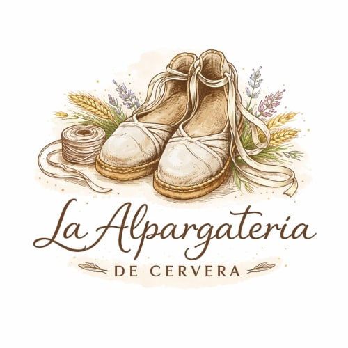 La Alpargaterìa de Cervera logo with traditional espadrille shoes and wheat, Cervera del Río Alhama