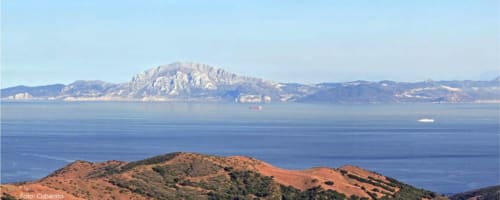 Versant rocailleux surplombant la Méditerranée bleue avec une île lointaine près du Riad Eucalyptus à El Ghazouane, Maroc