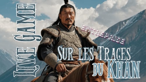 Guerrier mongol à cheval avec paysage montagneux, thème d'hospitalité Le Hohwald