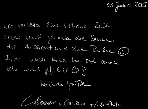 Note manuscrite datée du 3 janvier 2025 de Bleu Mer Riviera, Les Issambres