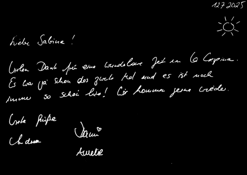 Lettre manuscrite d'Amélie du Bleu Mer Riviera, Les Issambres, datée du 12/7/2025