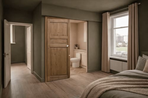 Suite spacieuse à La Maison 1903 avec salle de bain privée, parquet et grande fenêtre sur Trévou-Tréguignec