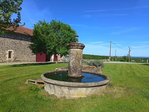 Puits en pierre historique dans un jardin verdoyant du Domaine de Beau Site, gîte rural de Peyrat-de-Bellac