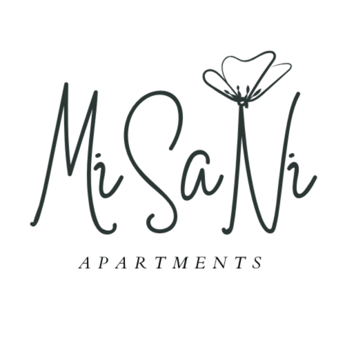 Logo degli Appartamenti MiSaNi con testo in elegante corsivo e raffinato motivo floreale