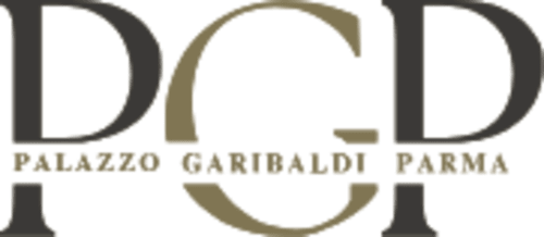 Logo dell'hotel Palazzo Garibaldi Parma con elegante lettering serif in nero e oro