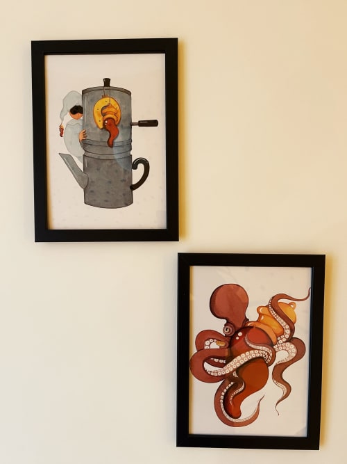 Decorazione artistica buffa e incorniciata della cucina esposta nella Camera Plebiscito del B&B LH51 Napoli