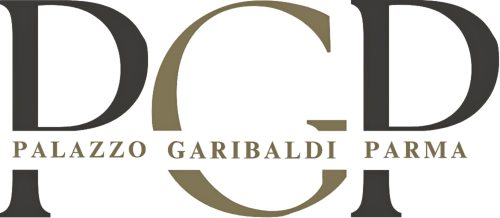 Logo dell'hotel Palazzo Garibaldi Parma con lettere DGP stilizzate in nero e oro