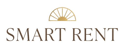 Logo de Smart Rent Fuerteventura con diseño de amanecer dorado, gestor de propiedades en España