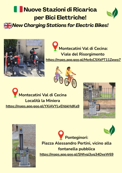 Nuove stazioni di ricarica per biciclette elettriche a Montecatini Val di Cecina vicino a I Castagnini BnB