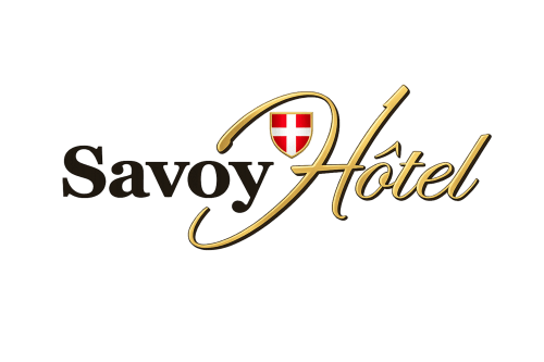 Logo de l'Hôtel Savoy avec élégant lettrage doré et écusson rouge, Le Bourget-du-Lac