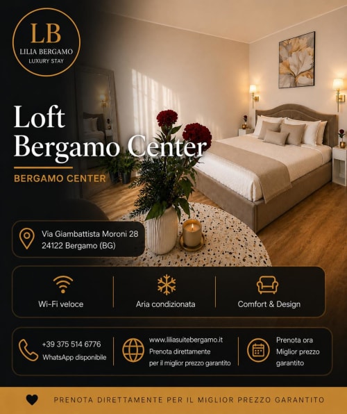 Camera da letto di lusso nel centro di Bergamo con letto king-size, fiori rossi, arredamento moderno e pavimenti in legno presso Lilia Bergamo