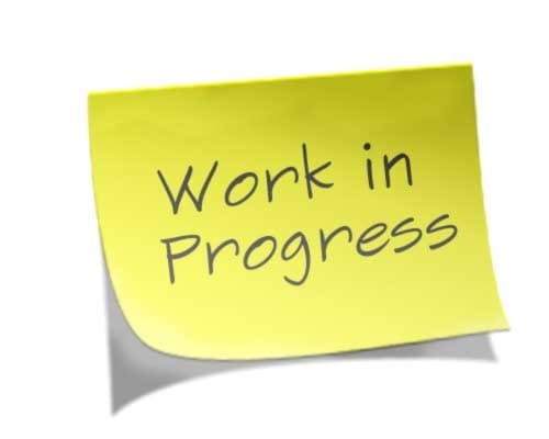 Yellow sticky note reading 'Work in Progress' for La Pulcia B&B in Gradara