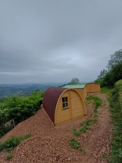 Wooden glamping pod at La Maison de Dun B&B with mountain views in Saint Racho, France