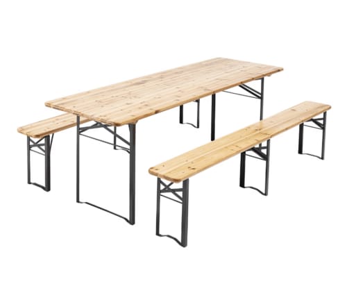 Ensemble de table de brasserie en bois avec bancs au Gite De Saint Phal, France