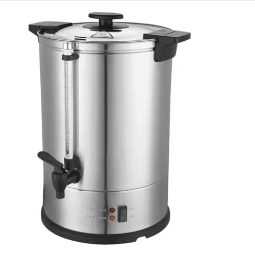 Bouilloire électrique en acier inoxydable avec robinet distributeur pour le service de réception du Gîte de Saint Phal