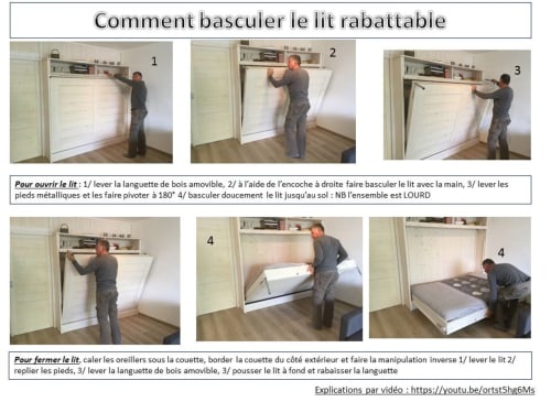 Instructions pour abaisser le lit escamotable à l'appartement Zoppas Aix-les-Bains