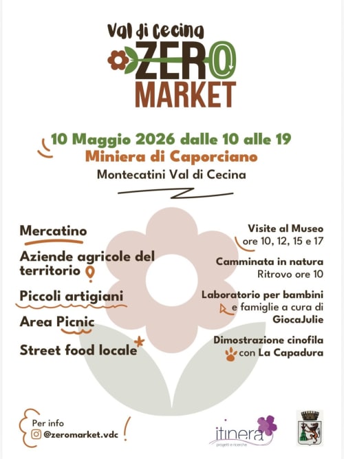 Volantino Val di Cecina Zero Market, Montecatini Val di Cecina, 10 maggio 2026 con aziende agricole e artigiani locali