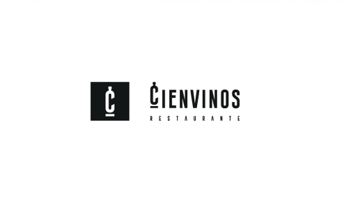 Cien Vinos Restaurante logo with stylized wine bottle icon and text for La Campera hotel in Ecija