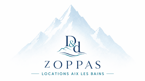 Logo Zoppas Aix Les Bains avec montagnes enneigées et typographie élégante pour un hôtel alpin