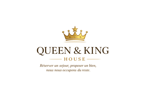 Logo de l'hôtel Queen & King House avec couronne et devise française, hospitalité de Versailles