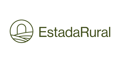 Logo Estada Rural: paisaje rural minimalista con colinas ondulantes en verde