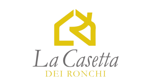 Logo di La Casetta dei Ronchi con icona di casa gialla e freccia stilizzata, brand di ospitalità italiana