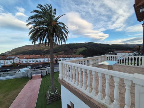 Balcón del apartamento Fábrica de Atardeceres con vistas a palmera, jardines y colina boscosa en España