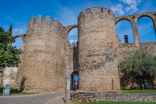 Medieval stone castle ruins with crenellated towers in Serpa, Portugal near Monte da Morena guesthouse