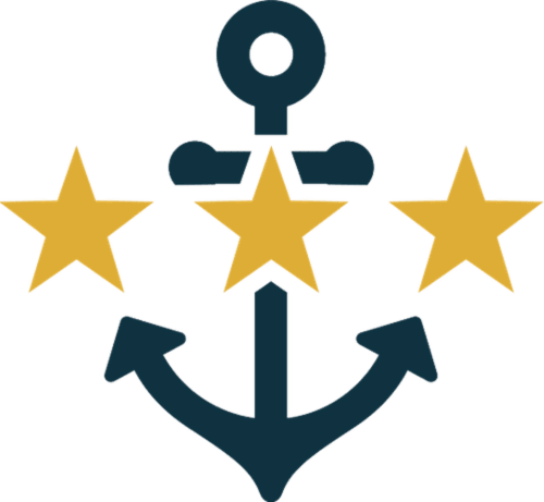 Anchor with three gold stars representing Hotel Amirauté's premium hospitality in La Baule