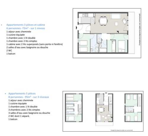 Plans des appartements 3 et 5 pièces du Chalet des Cimes, hôtel Savoie
