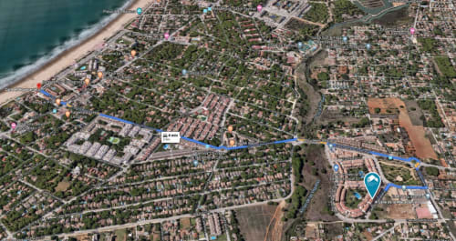 Vista aérea del mapa de ubicación del apartamento Barrosa Home en Cádiz, España con indicaciones de ruta