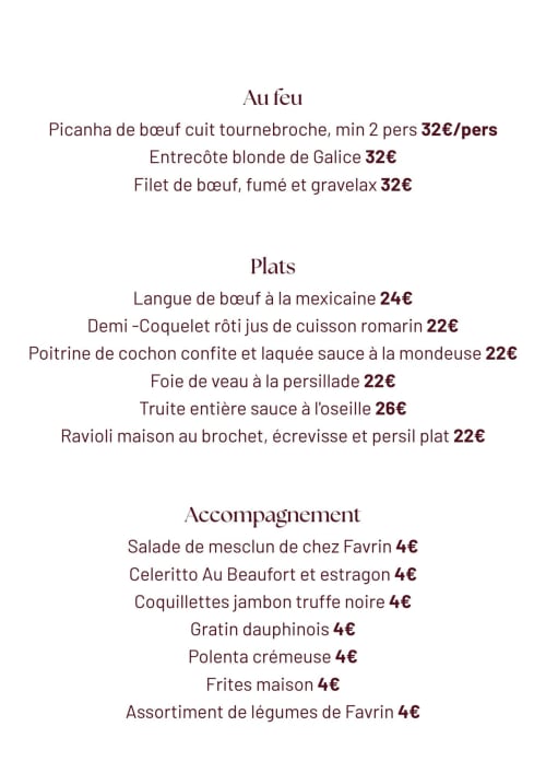 Menu gastronomique du Savoy Hôtel Le Bourget-du-Lac : cuisine française avec spécialités de boeuf, veau et poisson accompagnés d'accords mets-vins