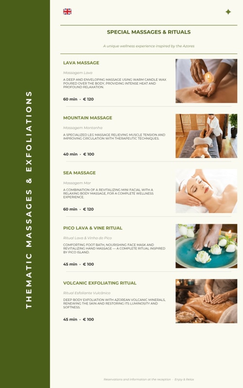 Menu especial de massagens e rituais de bem-estar inspirados nos Açores do hotel Adega da Quinta em Madalena
