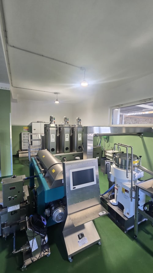 Industrial milk processing equipment in modern facility at Fogliantica agriturismo, Ceglie Messapica