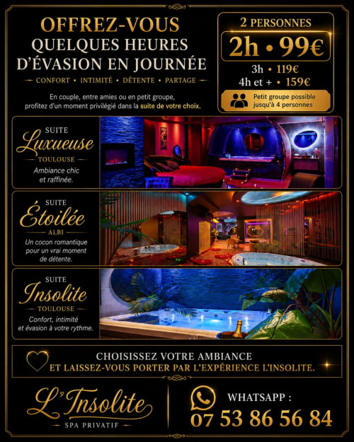 L'Insolite Spa Privatif Toulouse: suites luxe avec tarifs et services pour couples et groupes